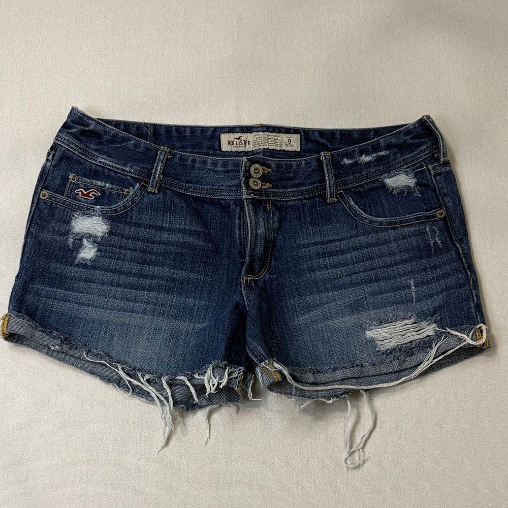 Hollister Women's Ripped Jean Shorts - Dark Blue